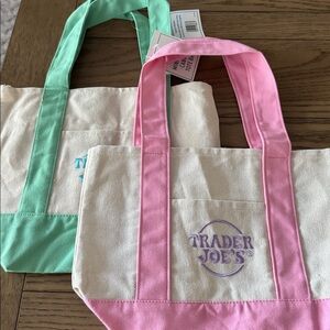 Trader Joe’s Mini Tote Bags - Green and Pink Set of Two Bags